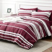 King Comforter Set 7 Pieces, Burgundy Striped Bedding Set For King Size Bed Reversible, Cationic Dyeing Bed In A Bag With Comforter, Sheets, Pillowcases & Shams - Burgundy - View 1