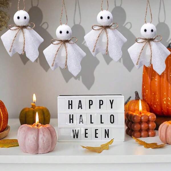 6pcs 10cm Halloween Ghost Pendant , Hanging Spooky Ornaments ,Halloween Home Decor ,White Ghosts With Twine For Haunted House Party Home Tree Decoration