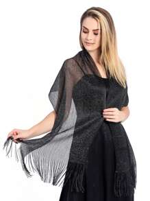 Châle élégant noir et argent métallisé pour femme, accessoire à la mode pour bal, gala, mariage, demoiselles d'honneur, soirée officielle.