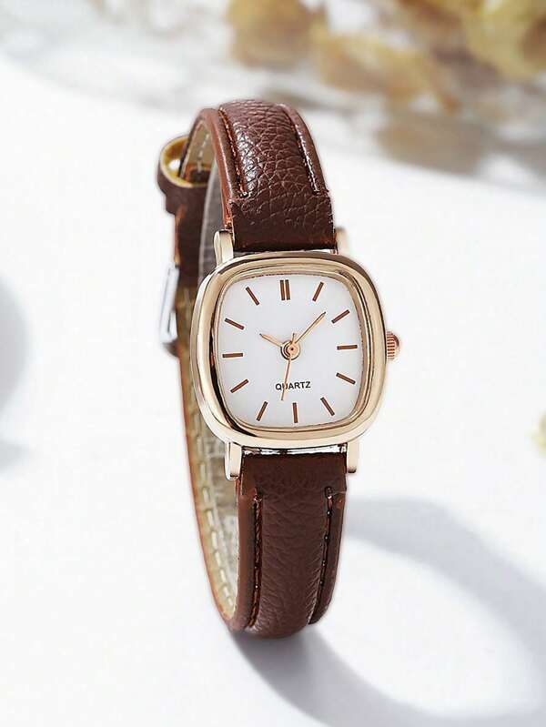1PC Women's Brown PU Leather Strap, Fashionable Bar Dial, Casual And Simple Style Quartz Watch, Suitable For Festivals, Parties And Daily Wear, The Best Gift For Women.