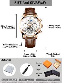 Man's Automatic Night Star Series Mechanical Watch Multi-Functional Three-Eye Waterproof Tourbillon Watch - 棕色 - 查看 2