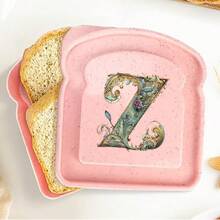 1 pieza Caja de almuerzo portátil con tapa con forma de tostada, caja de sándwich con pan tostado, contenedor de alimentos con patrón de letra creativo, cajas de aperitivos para cocina, picnic al aire libre, caja bento de gran capacidad - Rosa - Ver 106