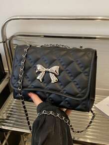 Bolso de hombro acolchado con decoración de mariposa y lazo, bolso cruzado pequeño y elegante con cadena para mujer 2024