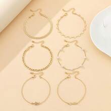 6pcs Multi-Layer Minimalist Pearl Chain Anklet, Rhinestone Turtle & Infinity Heart Design, Beach Vacation Style For Women