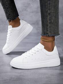 أحذية رياضية كاجوال للنساء بتفاصيل تزيينية وإغلاق بسحاب، أحذية بيضاء - أبيض - مشاهدة 6