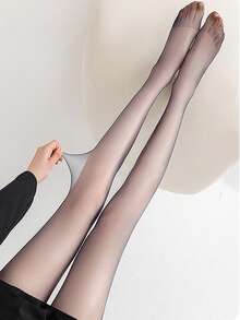 1 件超薄性感女士 0D 透明连裤袜，柔软舒适，时尚紧身裤，适合搭配裙子，秋冬 - 黑色 - 查看 4