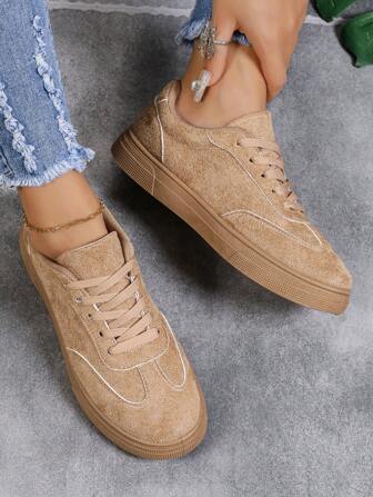 Zapatillas de skate con cordones en color caqui para mujer, zapatos deportivos para skateboarding, calzado casual deportivo para uso diario y senderismo al aire libre