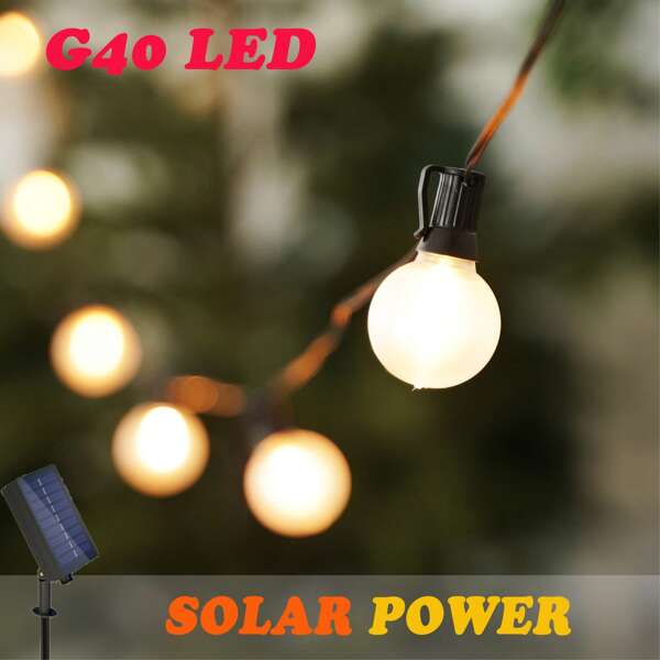 Outdoor Solar G40 Frosted Waterproof Shatterproof String Lights, Plastic Material, Warm Light Retro Decor, Suitable For New Year Party, Wedding, Camping, Garden, Holiday, Patio, Yard, Balcony, Outdoor Dining, Christmas Decoration