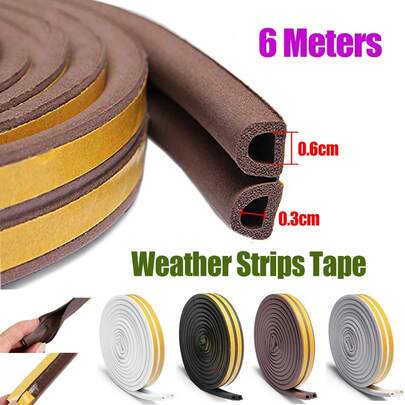 5PCS 6M Rubber Seal Weather Strip Foam Sticky Tape Door Window Draught Excluder