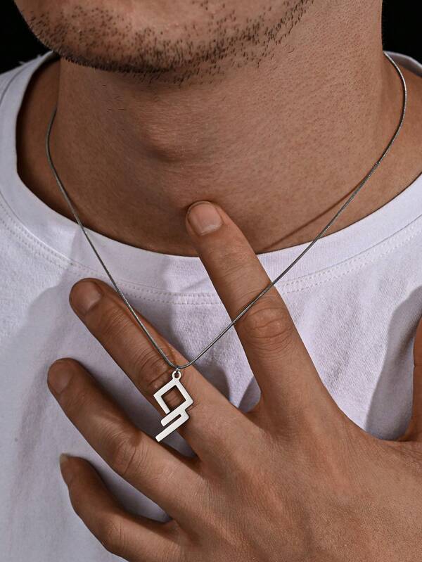 1pc Fashionable Stainless Steel Geometric Pattern Glossy Polished Pendant Necklace, Suitable For Men's Daily Wear