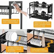 Escurridor de Trastes Organizador de Platos con Bandeja de Goteo Estante para platos Acero Inoxidable 2 Niveles Escurreplatos con Soporte para Utensilios y Tabla de Cortar para Almacenamiento Cocina - 2 niveles - Ver 6