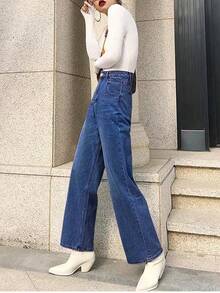 HDLTE Women Ripped Boyfriends Jeans Distressed High Waist Baggy Pants Wide Leg Straight Trousers Y2k Streetwear Pants… - A-blue - 查看 4