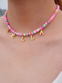 Collar personalizado con inicial de nombre en forma de gota de óleo de colores, collar de acero inoxidable con piedra natal, collar con dije de clip de papel, regalo para ella en Navidad/Día de San Valentín