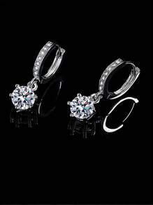 1 Pair Fashionable Minimalist Full Rhinestone Stud Earrings, Six Claw Crystals Earrings, Luxurious Sparkle Cubic Zirconia Studs, Suitable For Banquet, Daily Wear And Outfit Matching, Birthday Gift Luxury Present, Six Claw Earrings
