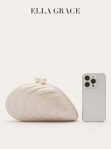 ELLA GRACE-Exquisite Bags With Shell-Inspired Designs - Distinctive Textures. Adorned With Two Pearls On Top, Stylish And Colorful - Ideal For Formal Dresses And Occasions, Also Great As Gifts For Parties, Weddings, Valentine's Day, Year-End Parties, Elegant Shell Bag,Perfect For Parties, Dinners & Banquets, Matches Wedding Dresses, Formal Wear, Prom Gowns, Birthday Outfits & Women's Party Attire