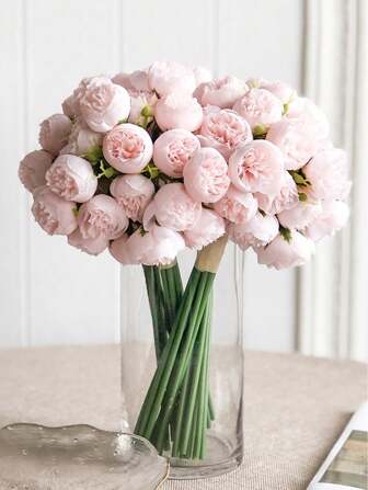 1 Bunch/2 Bunches Of Silk Peony Bouquet Pink Artificial Roses 27 Stems Artificial Peony Flowers Suitable For Home Wedding Party Centerpiece Decoration Arrangement Bridal Shower Decoration, Valentine's Day, Birthday Graduation Gift, Suitable For Home, Wedding, Party Centerpiece Decoration