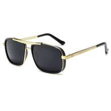 Lunettes de mode rectangle rétro de luxe pour hommes, monture métallique à double pont, style steampunk, bordures épaisses, look classique de mode pour l'extérieur, la conduite, l'été