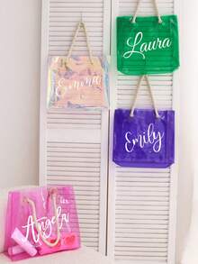 Personalized Bridesmaid Tote Bag, Women's Customized Handbag, Mother's Day Gift, Gift For Her, Neon Transparent Tote Bag, Cute Shoulder Bag - Multicolor - View 4