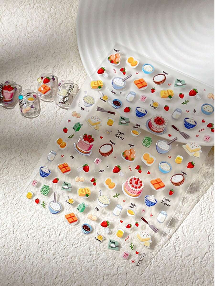 Adesivos de Nail Art de Bolo de Morango, Adesivos Decorativos da Série Café da Manhã Bonito e Doce