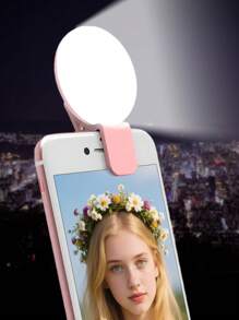 1个USB可充电自拍环形灯，Aro De Luz品牌，3种亮度模式，旅行配件，附带USB充电线，适用于自拍环形灯辅助照明、弱光自拍增强、智能手机摄影、便携式补光灯、直播等。