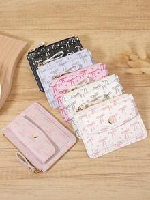 粉色蝴蝶结爱心图案拉链小钱包零钱包小钱包双折超薄女士钱包迷你薄、轻便、多层便携、身份证、信用卡简约、时尚、现代、商务、周年纪念、生日礼物、礼物、女孩、女士、女性、学校宿舍和返校用书包 - 粉色 - 查看 2