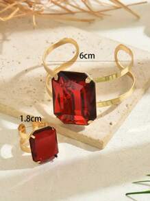 Conjunto de 2 piezas de joyería de pulsera y anillo con metal engastado con perlas exagerado, adecuado para fiestas y reuniones
