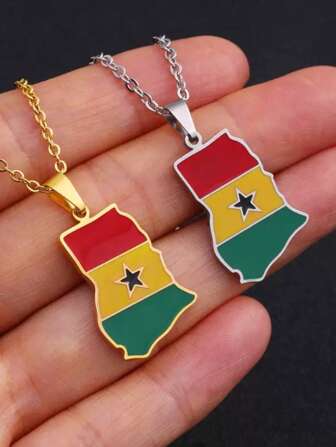 Collares colgante con mapa de Ghana - Collares con encanto patriótico de la bandera de África, joyería clásica con mapa de Ghana de color dorado para hombres como regalo de fiesta