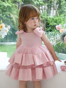 女婴蝴蝶结薄纱公主派对礼服，适合女孩生日派对、花童、婚礼、舞会、节日庆典等场合。