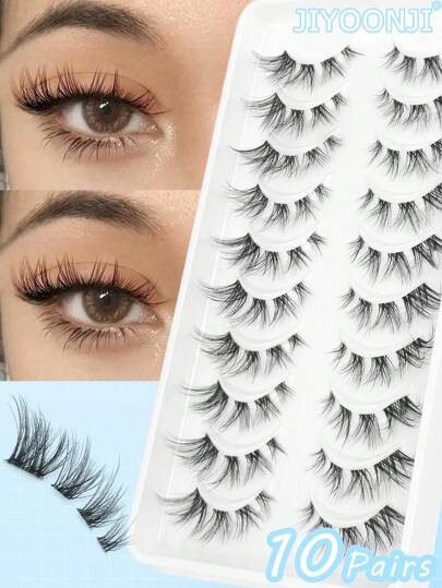 10 paia di ciglia finte naturali a grappolo, ciglia corte e trasparenti con effetto occhio di gatto per trucco in stile cartoni animati