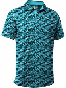 Men's Golf Shirts Short Sleeve Moisture Wicking Performance Print Patterns Casual Collared Golf Polo Shirt For Men-2025 - màu lục lam - Xem 1