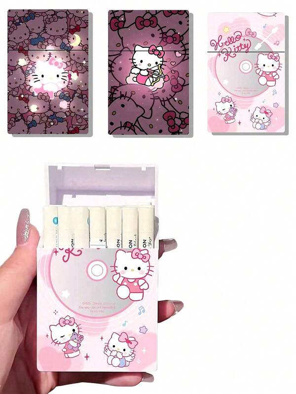 Sanrio Estuche para cigarrillos de Hello Kitty de Sanrio - Estuche de aleación de aluminio con capacidad para 20 cigarrillos, con tapa abatible, diseño de dibujos animados lindo con Hello Kitty y lazo, durable y elegante para uso diario de la mujer o como regalo, accesorio con tema de dibujos animados, acabado metálico elegante, accesorios para cigarrillos