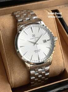 Pablo Raez 1pc Classicla Summer Accessories Man Watch Business Wristwatch For Gentleman Vintage Montre Stainless Steel Bracelets Chain IPS Silver Case Luxury Black Soft & Comfortable Microfiber Leather Fashion Metal Feeling Dial Design Calendar Top Brand New AAA Reloj 50M Waterproof Male Quartz Wristwatch