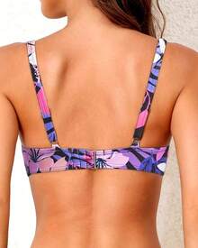 Top de bikini con aros y push-up para mujer - Traje de baño con relleno - Floral rosa - Ver 11