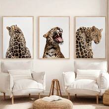 3 套无框酷炫动物豹纹海报，美学 Y2K 风骚房间装饰，时尚帆布画，印刷，极简主义时尚墙画，宿舍、公寓、女孩房、卧室、客厅、现代家居装饰的理想礼物