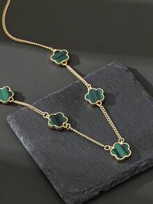 1 件优雅时尚金属链配三叶草吊坠项链，男士生日礼物 - 綠色 - 查看 3
