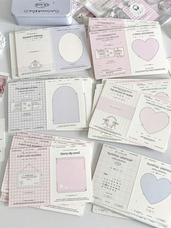10pcs/Set Korean Ins Style Cute Mini Folding Card Girl's Small Card Packaging Material Decoration Folding DIY Message Greeting Cards,School Supplies,Back To School