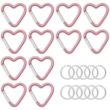 10 pièces/20 pièces Porte-clés pince en forme de cœur en alliage d'aluminium, clips pression en forme de cœur avec anneau porte-clés pour usage extérieur, voyage, promenade, hamac, laisse pour chien, porte-bouteille d'eau, fournitures, rose