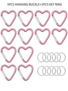10 pièces/20 pièces Porte-clés pince en forme de cœur en alliage d'aluminium, clips pression en forme de cœur avec anneau porte-clés pour usage extérieur, voyage, promenade, hamac, laisse pour chien, porte-bouteille d'eau, fournitures, rose