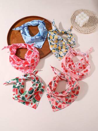 1 pieza Babero de mascota de verano fresco y lindo, con estampado de sandía, fresa, cereza y arándano, adecuado para gatos y perros medianos y pequeños