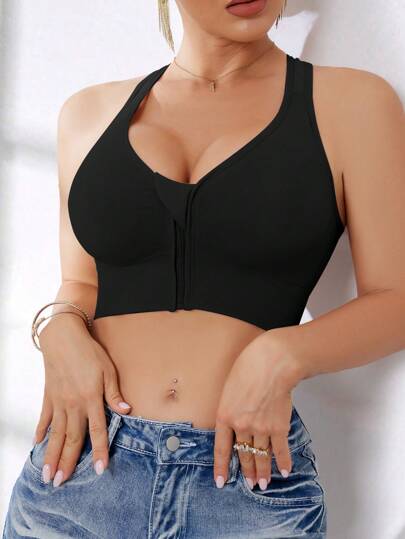 Ladies High Impact Front Zip Wirefree Seamless Elastic Sports Yoga Running BH Women view 6