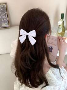2 Stücke einfarbige Haarbögen für Frauen und Mädchen, weiße Stoffbögen mit Alligatorklammern, elegante Haarbögen, einfache Bogenspangen, Frauenhaaraccessoires, flache Krallen-Clips, Haarspangen, Haarklammern