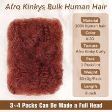 BingShang Extensiones de cabello humano Remy afro rizado y rizado, 100 % cabello humano que aporta volumen y longitud, extensiones de crochet para trenzas y rastas, 1 pieza de 25 cm, color negro n.° 27, n.° 4, n.° 99j, n.° 33, peinados protectores, peinado texturizado, cabello de alta calidad.