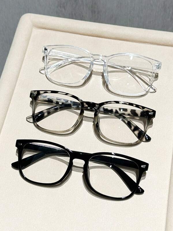 1/3pcs Geometric Plastic Decoration Daily Vintage Fashion Classic Elegant Simple Never Outdated All-Match Couple Style Shades Basics Casual Women Clear Glasses For Outdoor Travel Daily Life Office Reading Accessories