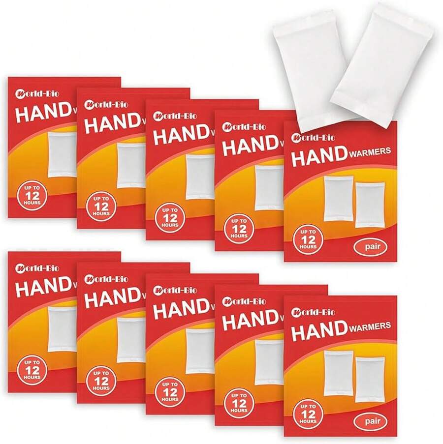 World-BIO Hand Warmers Disposable Heat Pad - 10/20/40 Pairs, 20 Pairs Foot Warmer & 30 Packs Adhesive Backing Body Warmers Long Lasting Safe Natural Odorless Activated Warmers Gives 8 Hours Warm - Hand Warmer 10 Pairs - View 1