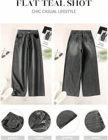 HDLTE Women Ripped Boyfriends Jeans Distressed High Waist Baggy Pants Wide Leg Straight Trousers Y2k Streetwear Pants… - 灰色 - 查看 4