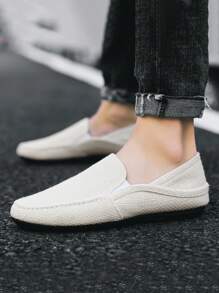 Men's Slip-On Loafers, New Summer Non-Slip Durable Flat Comfortable One-Step Men's Casual Outdoor Driving Shoes, Large Size Breathable Moccasins Fashion Luxury Deodorizing Canvas Sneakers, Contrast Color Woven Bottom Casual Slip-On Shoes