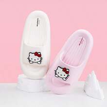 Miniso Sanrio Hello Kitty 白色厚底浴室拖鞋，厚底设计提供更好的支撑和舒适度，适合居家休闲和浴室使用（1 件）