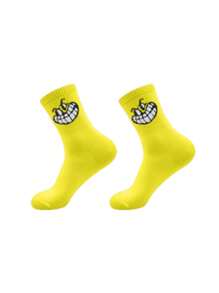 5 Pares (Cores Aleatórias) Meias Esportivas de Tornozelo Médio Respiráveis, Engraçadas e Coloridas com Expressão Fofa de Desenho Animado e Doces