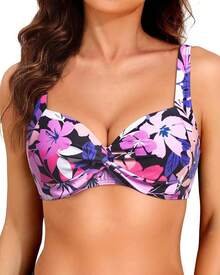 Top de bikini con aros y push-up para mujer - Traje de baño con relleno - Floral rosa - Ver 1