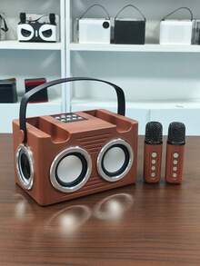 16W 双扬声器蓝牙音箱，配备 2 个无线麦克风 - 清晰的立体声和强劲的低音，2400mAh 长效电池，便携式无线音箱，是家庭聚会、户外探险（露营、徒步、海滩）、旅行、卡拉 OK 娱乐和随时随地免提通话的理想之选。 - A黑色音箱附兩支麥克風 - 查看 15